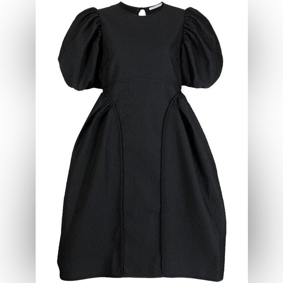 NWOT Cecilie Bahnsen Fonda Plissé Dress US6 Stria Matelassé Black Puff Sleeve - Picture 1 of 8